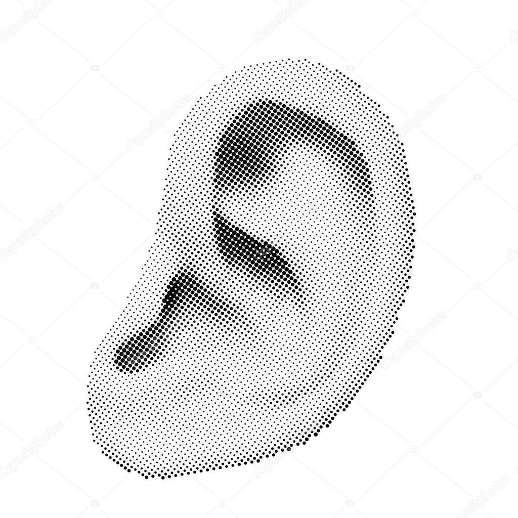 Vector Halftone Human Ear. Dotted Part Of Body