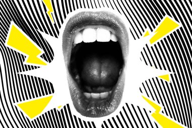 Open Screaming Mouth On A Striped Background clipart