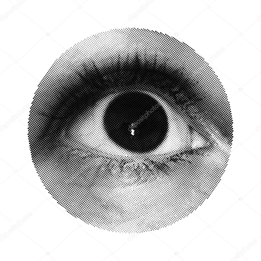Close Up Human Eye. Vector Halftone