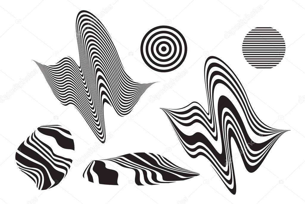 Simple Vector Distorted Linear Geometric Shapes Set. Trendy Universal Objects