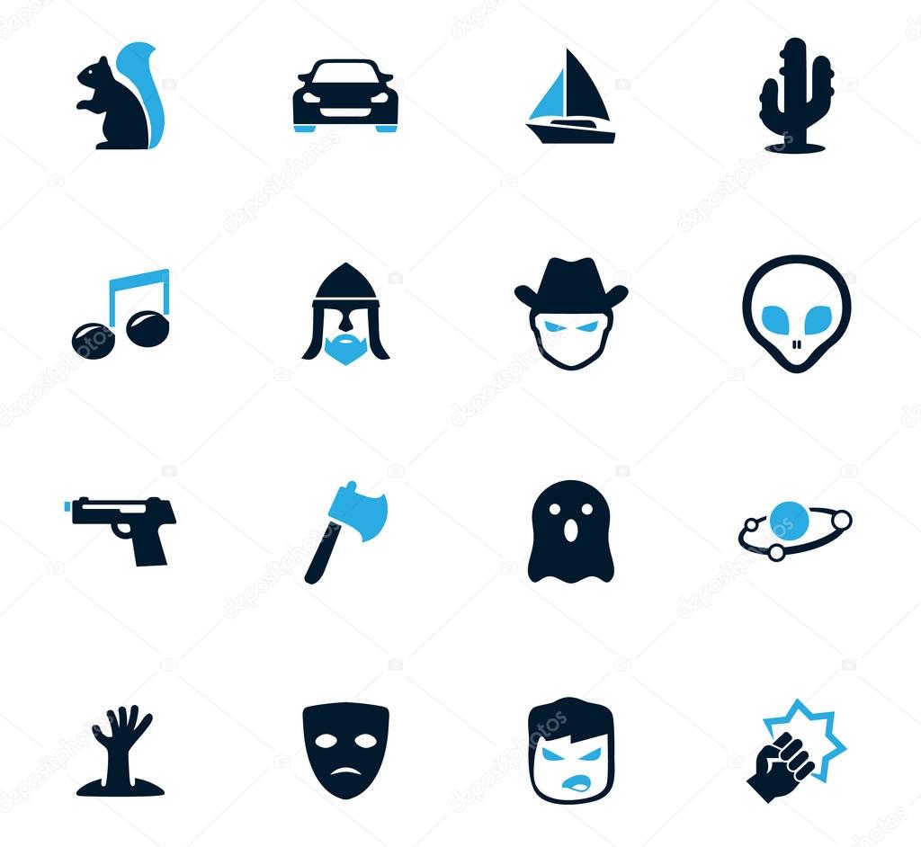Set of movie genres black icons isolated on white. Vector illustration