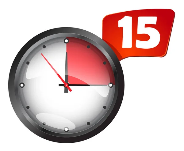 Γραφείο ρολόι τοίχου χρονόμετρο γύρο στα 15 λεπτά — Διανυσματικό Αρχείο