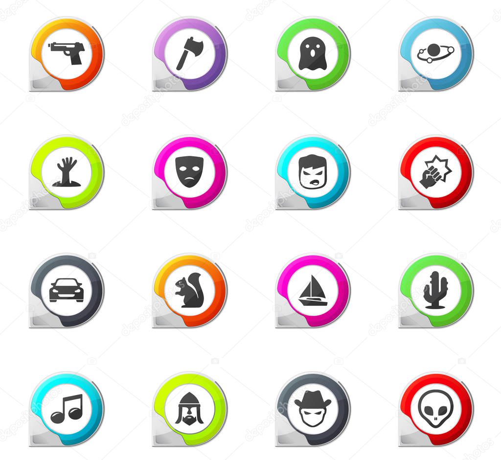 Set of movie genres pointer on the color icons for your design