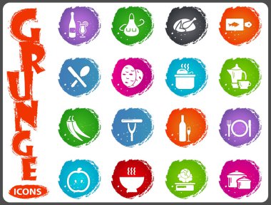 Grunge tarzı yemek ve mutfak Icons set