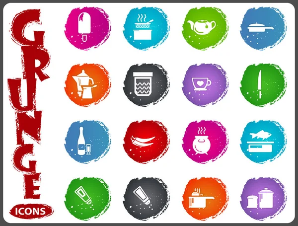 Food and kitchen icons set in grunge style — Stock Vector