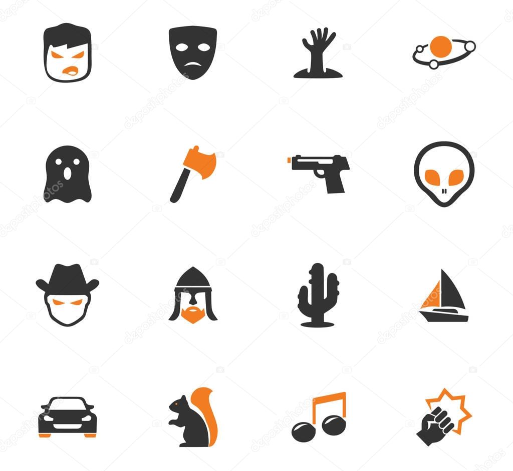Set of movie genres black icons isolated on white. Vector illustration