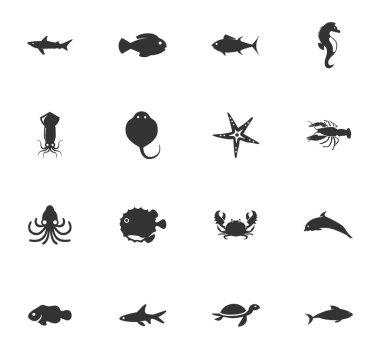 Balık deniz hayvanları Icons set