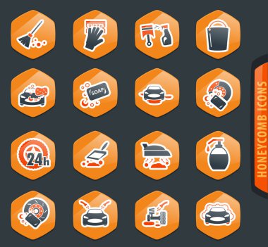 Oto yıkama duş hizmet Icons set
