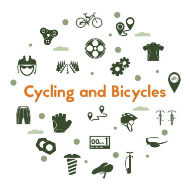 Beyaz arkaplanda bisiklet ve bisiklet simgesi seti.