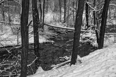 Kırsal dağ köyünde kış manzarası