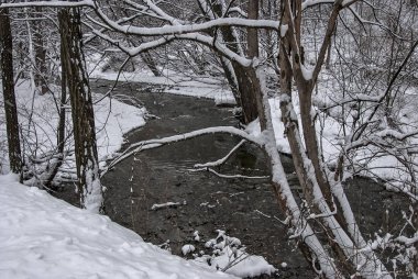 Kırsal dağ köyünde kış manzarası