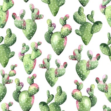 Suluboya egzotik kaktüslü kusursuz desen