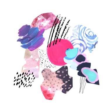 Yapıştırılmış elle boyanmış kağıdın soyut kolajı