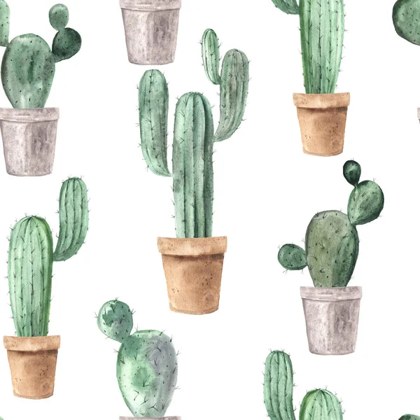 Seamless pattern wit watercolor cactus — 스톡 사진