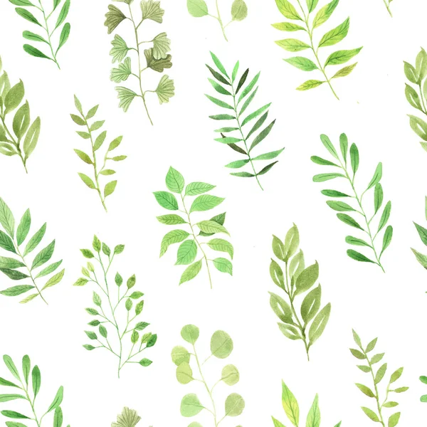 Seamless pattern with watercolor green leaves — Stock Photo, Image