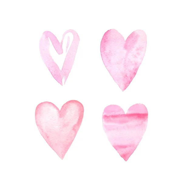 Set of hand painted watercolor hearts — Stock Photo, Image