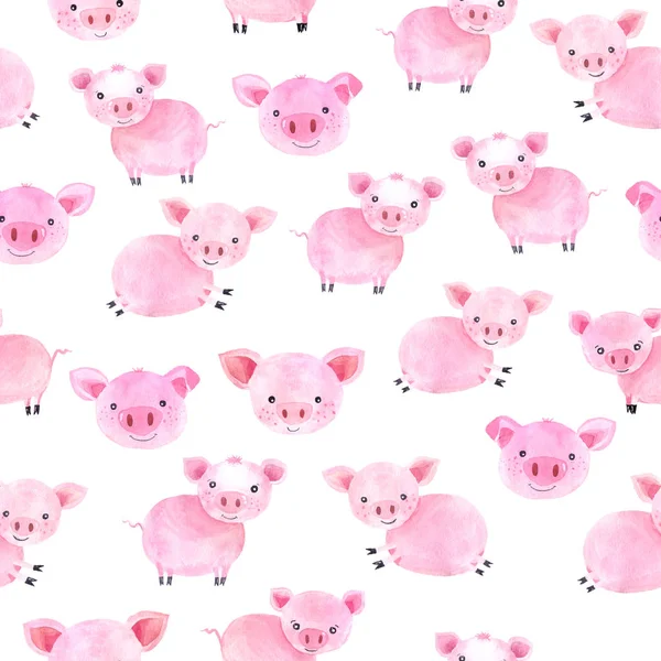 Acuarela lindos cerdos patrón sin costura —  Fotos de Stock
