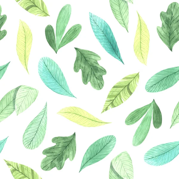 Patrón sin costura con hojas verdes acuarela —  Fotos de Stock
