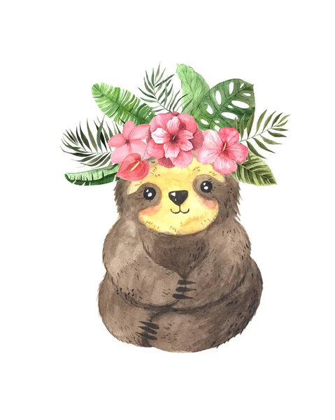 Watercolor hand painted cute sloths — Stock Photo, Image