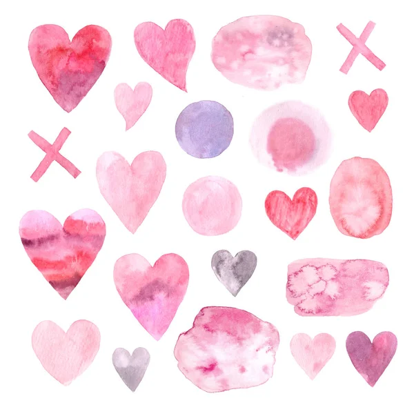 Set of hand painted watercolor hearts — Stock Photo, Image