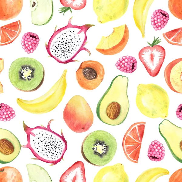 Seamless pattern with watercolor exotic summer fruits — Stock Photo, Image