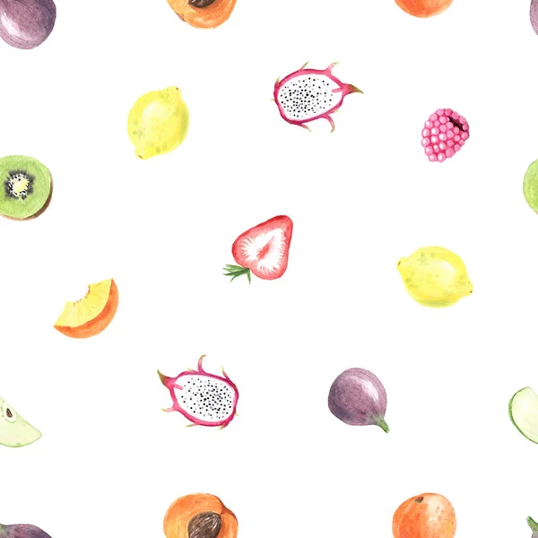 Padrão sem costura com aquarela frutas de verão exóticas — Fotografia de Stock