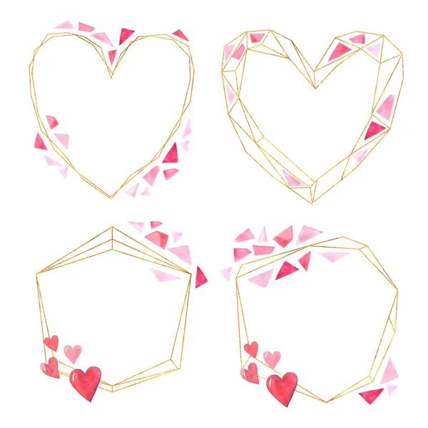 Watercolor geometric gold heart frame — Stock Photo, Image