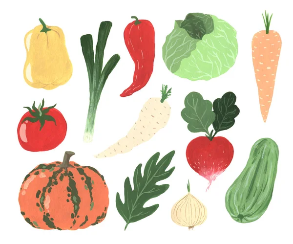 Gouache ručně malované organické zeleniny — Stock fotografie