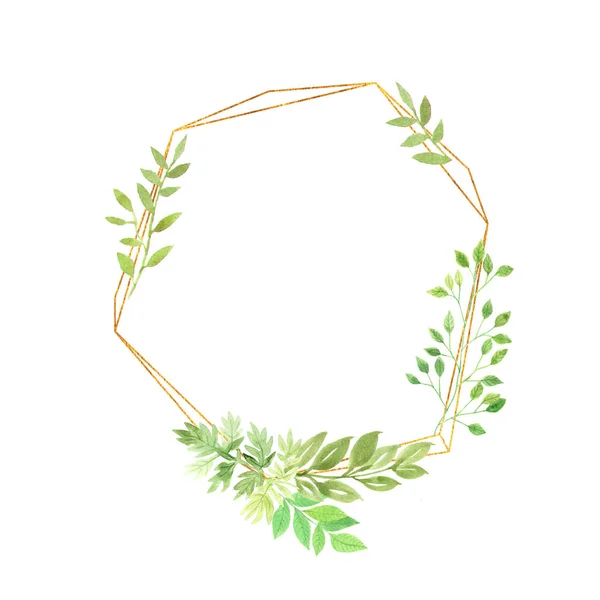Akvarell geometrisk ram med gröna blad — Stockfoto