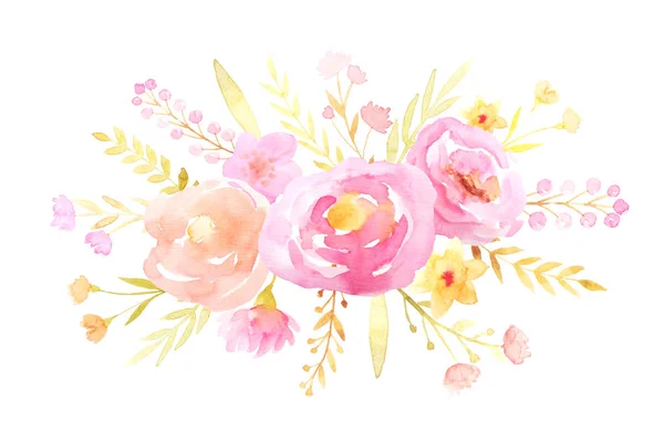 Conjunto de flores pintadas à mão aquarela rosa — Fotografia de Stock