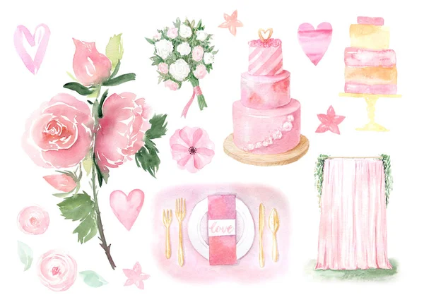 Watercolor romantic style wedding decor — Stock Photo, Image