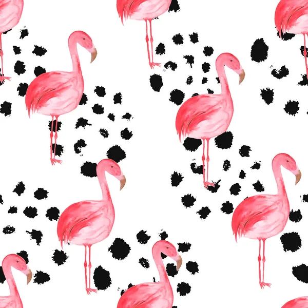 Suluboya tropikal flamingolar kusursuz desen — Stok fotoğraf