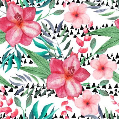 Suluboya tropikal çiçek dikişsiz desen