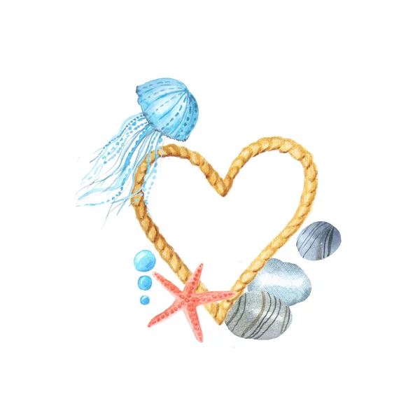 Dekoratives Seil in Herzform mit nautischen Elementen — Stockfoto