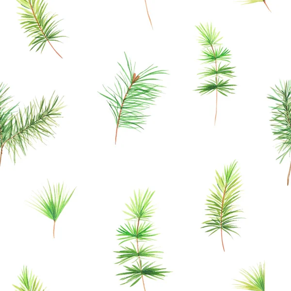 Бесшовный рисунок с акварельными сосновыми ветвями — стоковое фото