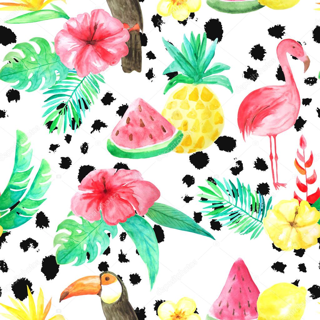 Watercolor tropical floral seamless pattern