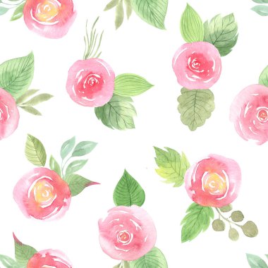 Pembe çiçekli ve yapraklı kusursuz desen