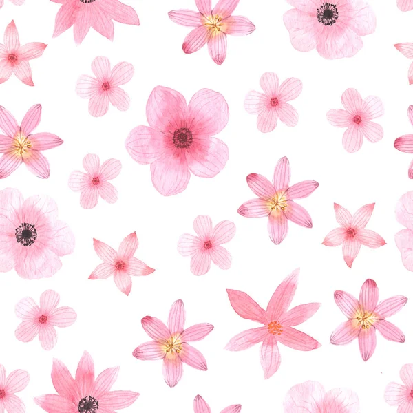 Απρόσκοπτη μοτίβο με λουλούδια ακουαρέλας — Φωτογραφία Αρχείου