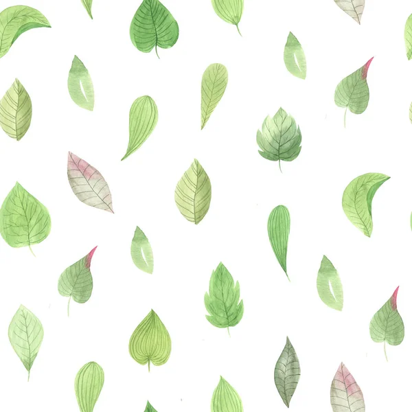 Watercolor green leaves seamless pattern