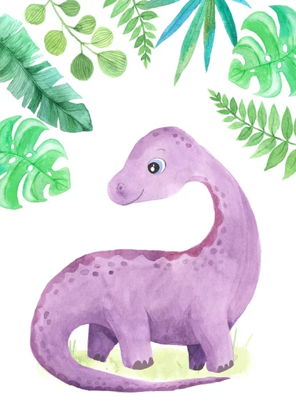 Aquarelle mignon petit dinosaure — Photo