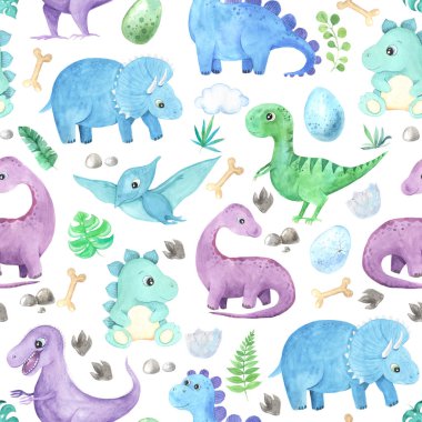 Suluboya dinozorlarla kusursuz desen