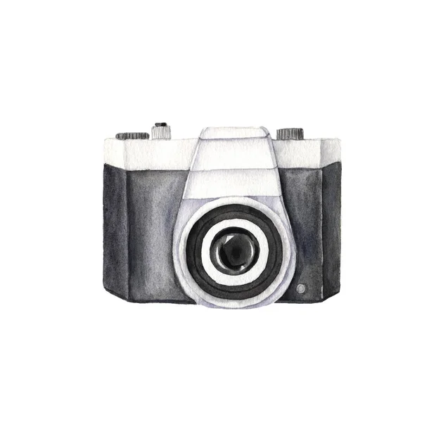 Watercolor hand painted vintage photo camera — Stock Photo, Image