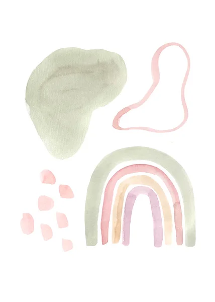Watercolor set of abstract aesthetic warm forms — 스톡 사진
