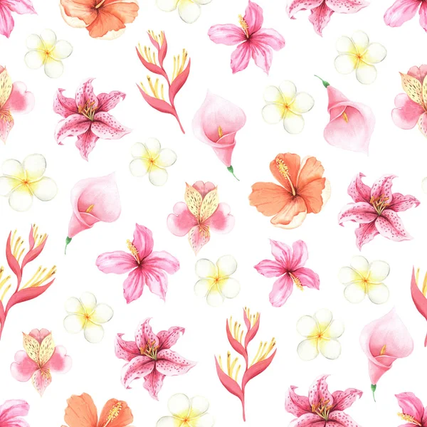 Watercolor tropical floral seamless pattern — Stock Photo, Image