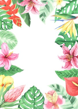 Watercolor green tropical frame