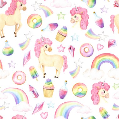 Suluboya unicorns ile Dikişsiz desen