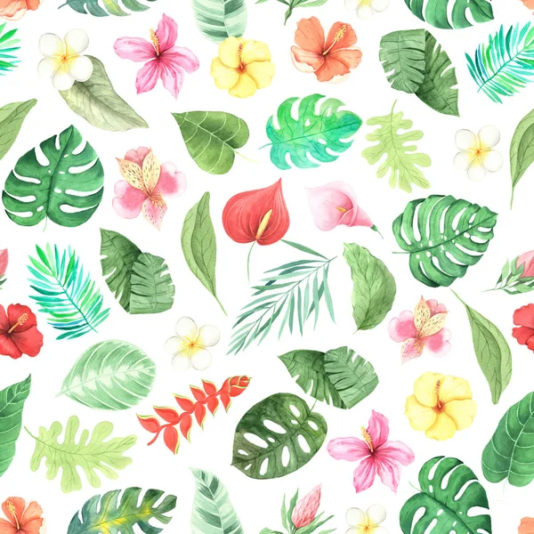 Akvarell tropiska blommiga sömlösa mönster — Stockfoto