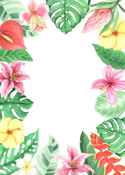 Watercolor green tropical frame — 스톡 사진