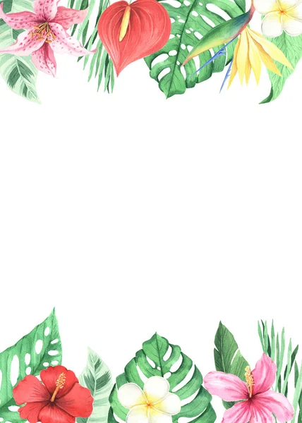 Watercolor green tropical frame — Stock Photo, Image