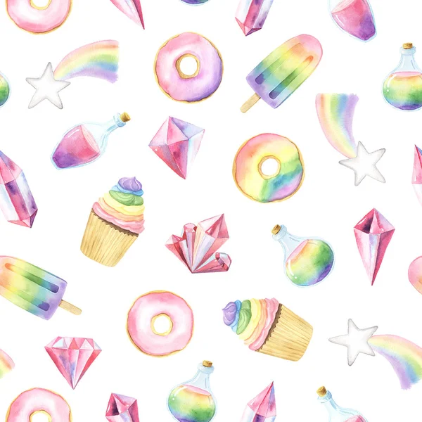 Watercolor seamless pattern with colorful rainbow — Foto de Stock
